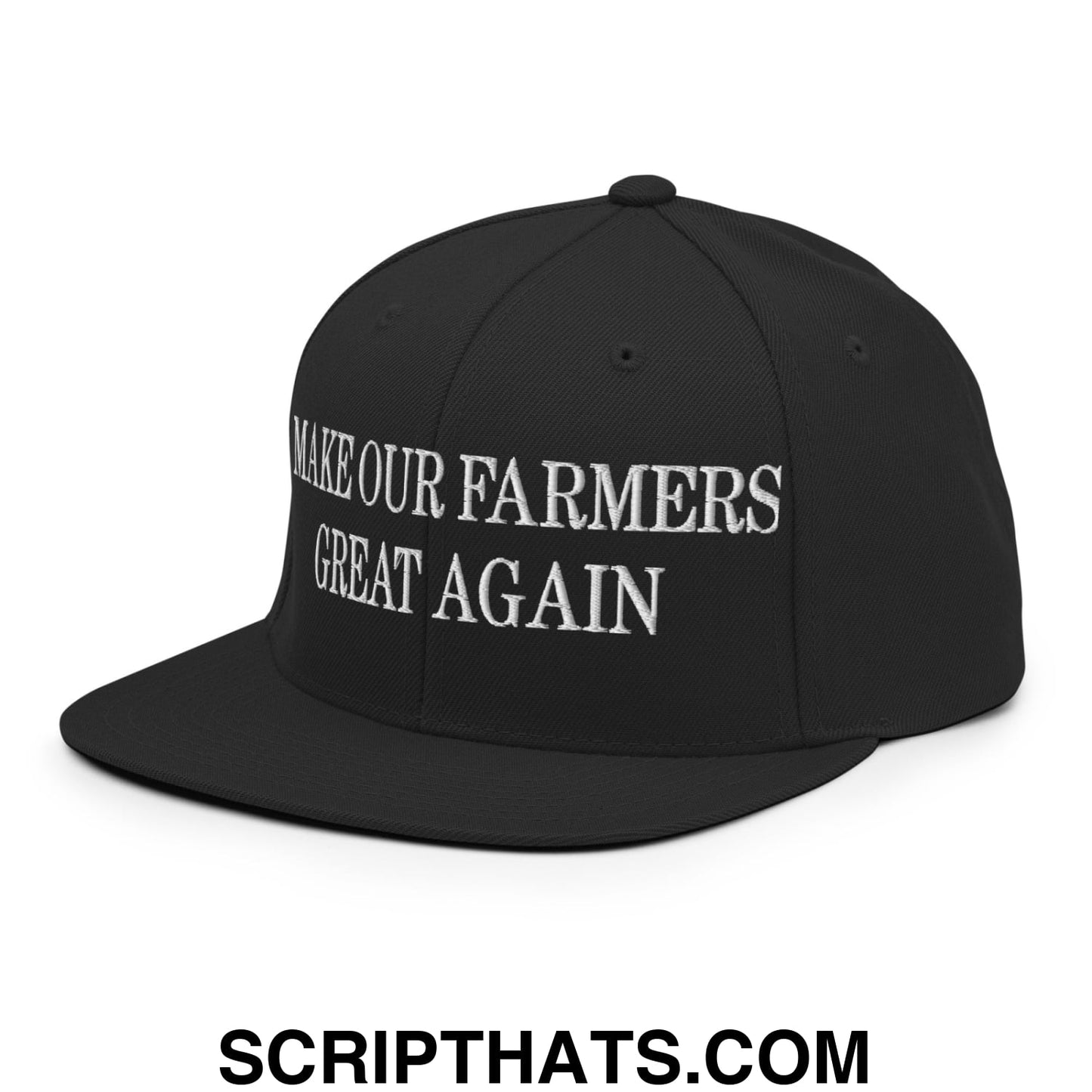 Make Our Farmers Great Again Embroidered Flat Bill Brim Snapback Hat Black