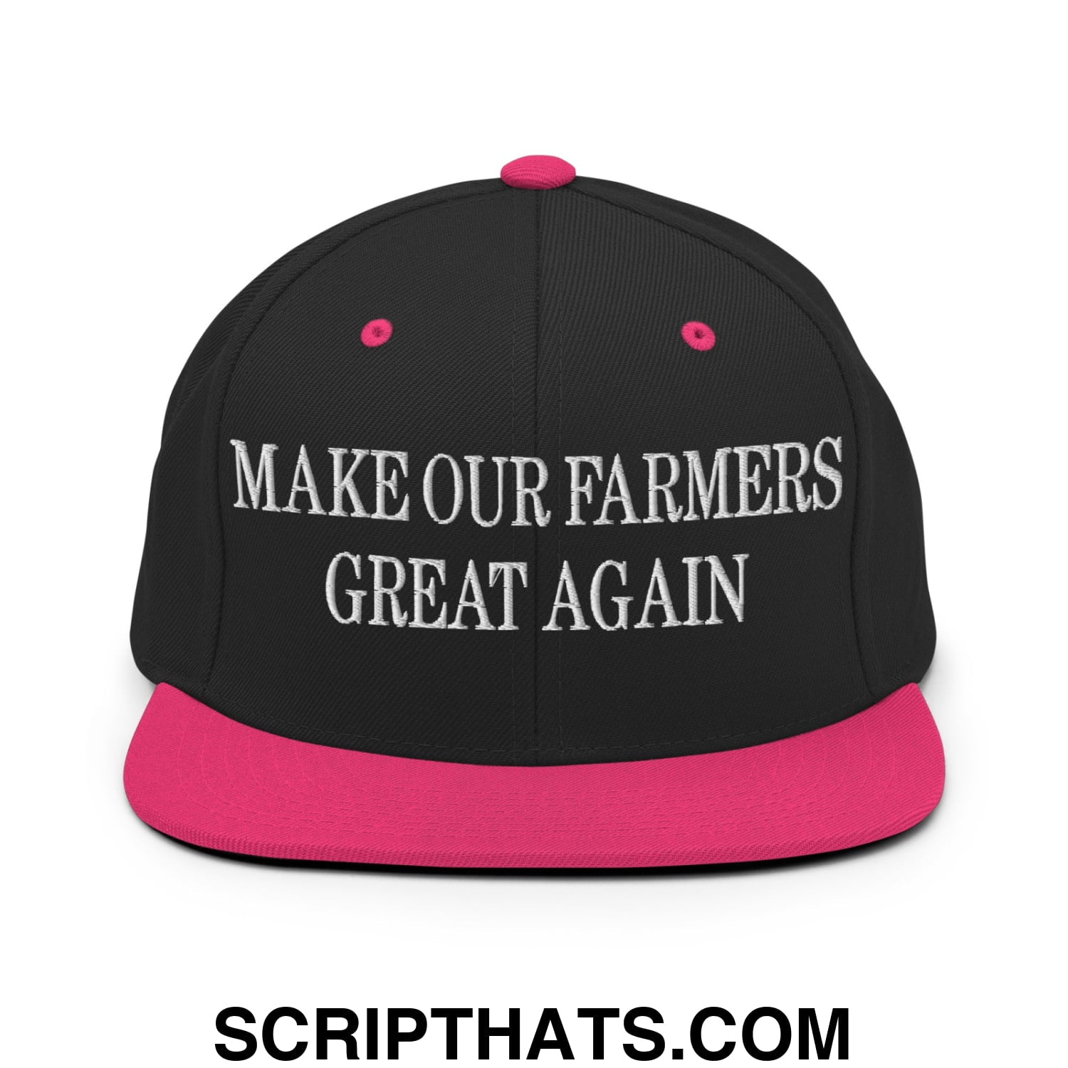Make Our Farmers Great Again Embroidered Flat Bill Brim Snapback Hat Black Neon Pink