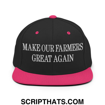 Make Our Farmers Great Again Embroidered Flat Bill Brim Snapback Hat Black Neon Pink