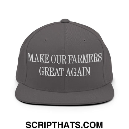 Make Our Farmers Great Again Embroidered Flat Bill Brim Snapback Hat Dark Grey