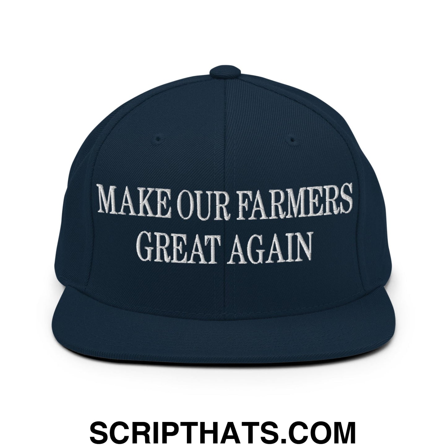 Make Our Farmers Great Again Embroidered Flat Bill Brim Snapback Hat Dark Navy