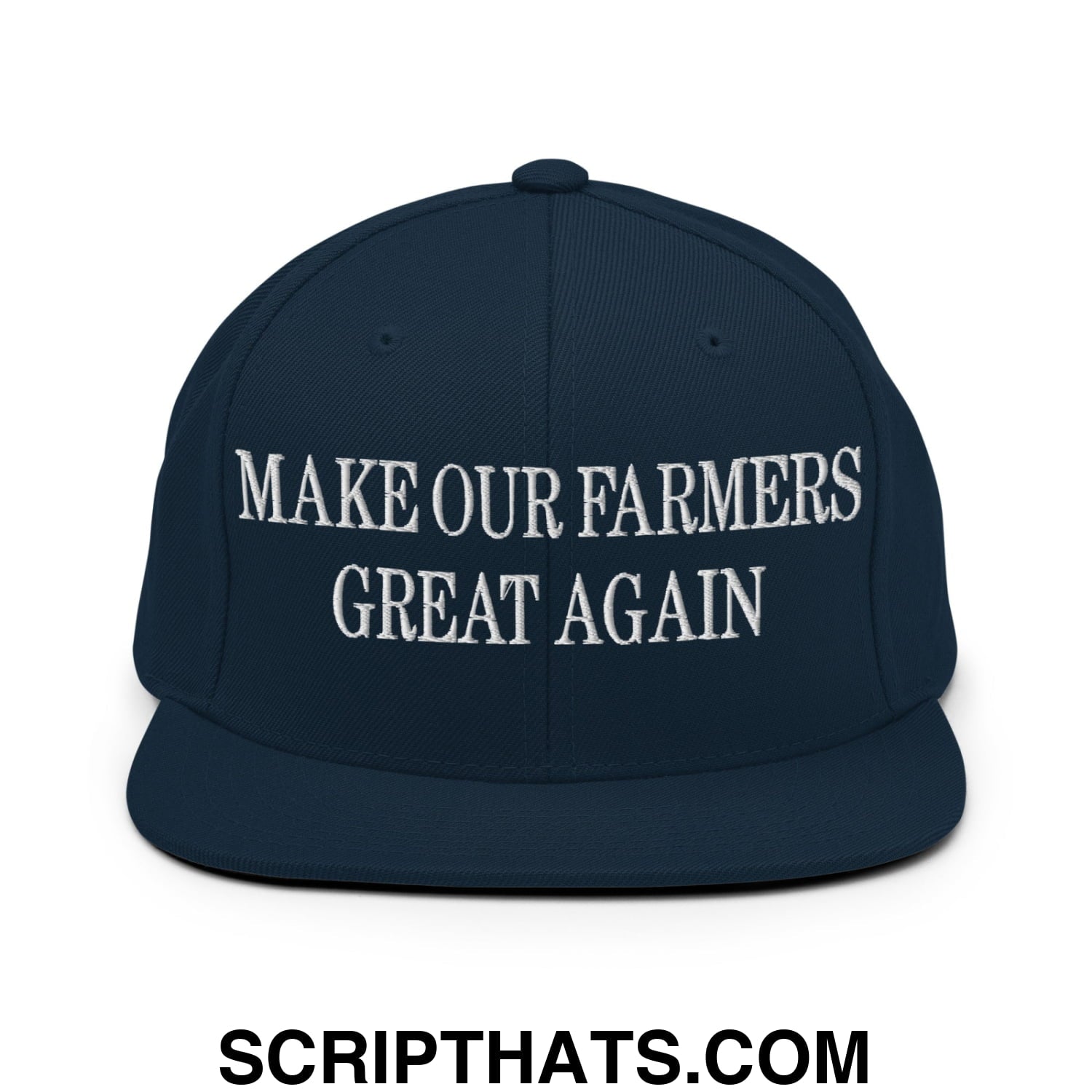 Make Our Farmers Great Again Embroidered Flat Bill Brim Snapback Hat Dark Navy