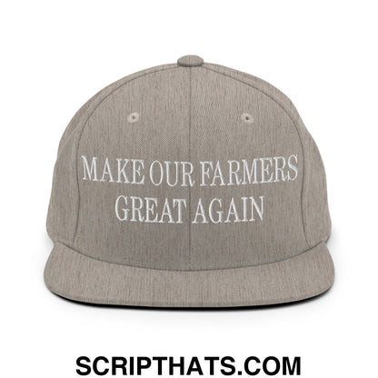 Make Our Farmers Great Again Embroidered Flat Bill Brim Snapback Hat Heather Grey