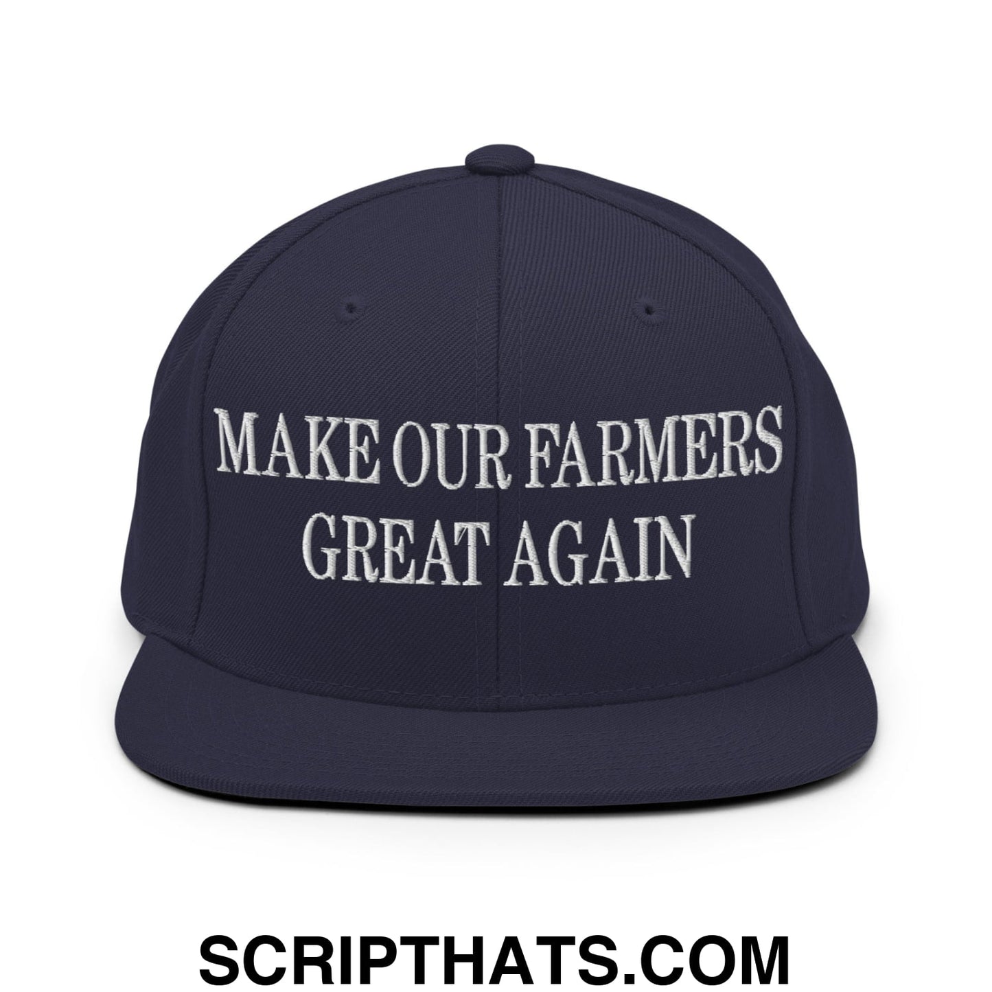 Make Our Farmers Great Again Embroidered Flat Bill Brim Snapback Hat Navy