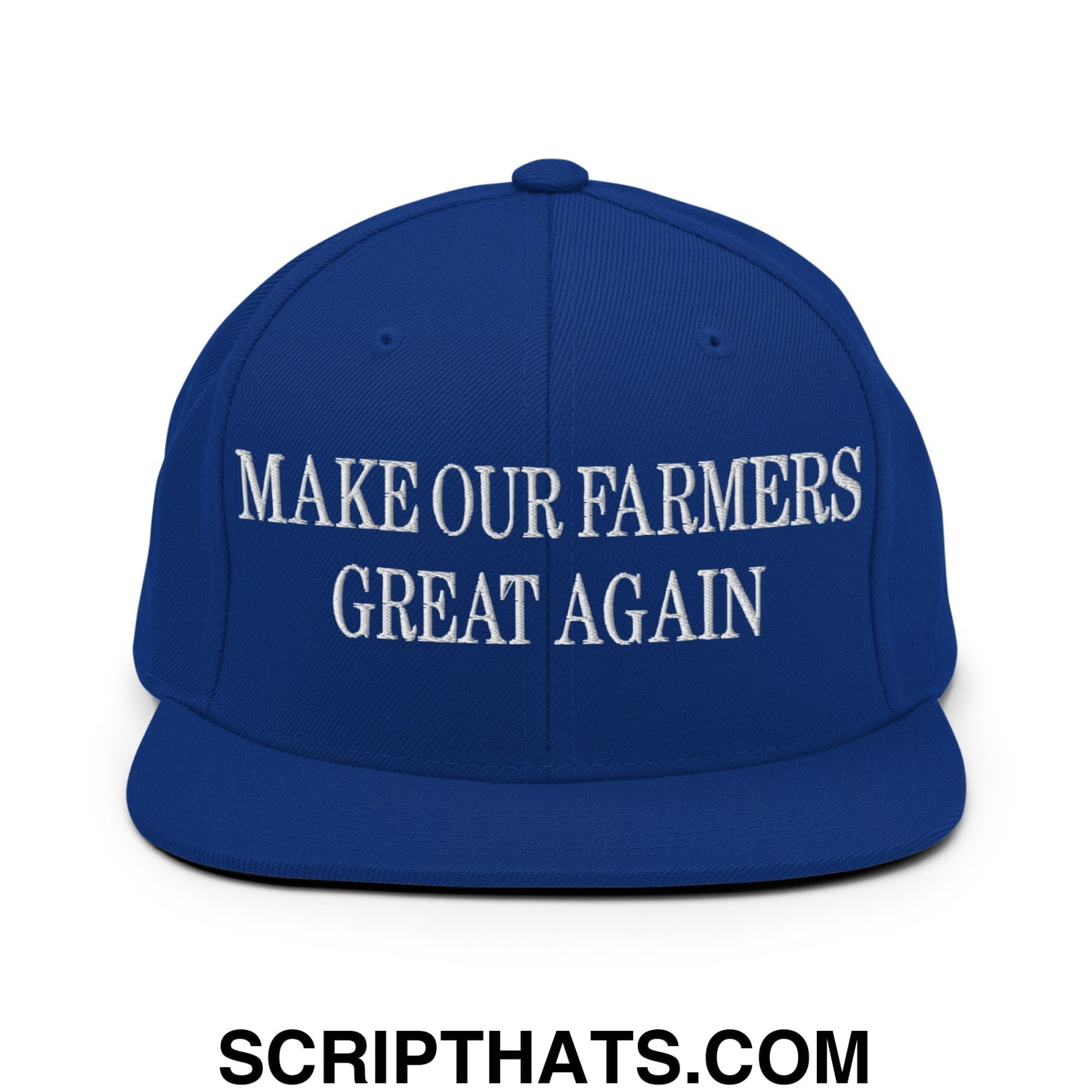 Make Our Farmers Great Again Embroidered Flat Bill Brim Snapback Hat Royal Blue