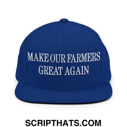 Make Our Farmers Great Again Embroidered Flat Bill Brim Snapback Hat Royal Blue