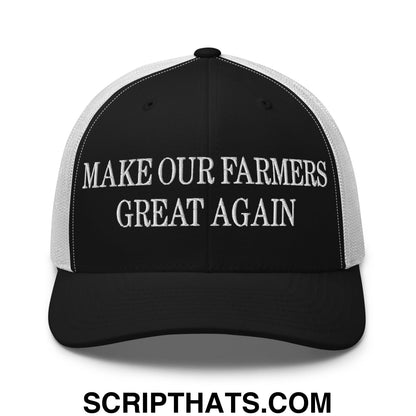 Make Our Farmers Great Again Embroidered Mesh Trucker Hat Black White
