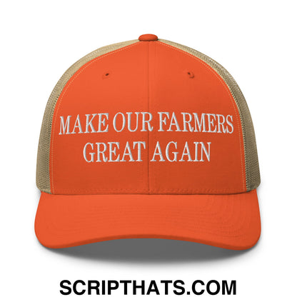 Make Our Farmers Great Again Embroidered Mesh Trucker Hat Rustic Orange Khaki
