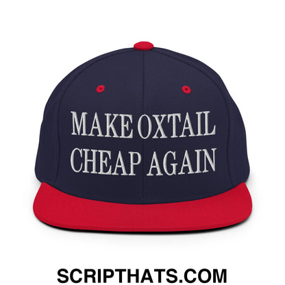 Make Oxtail Cheap Again Embroidered Flat Bill Brim Snapback Hat Navy Red