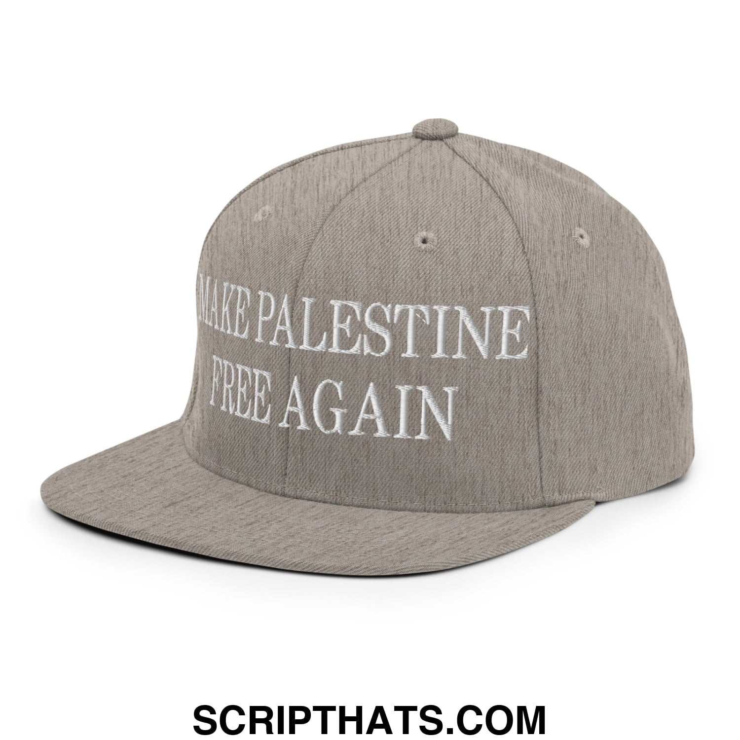 Make Palestine Free Again Embroidered Flat Bill Brim Snapback Hat Heather Grey