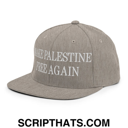 Make Palestine Free Again Embroidered Flat Bill Brim Snapback Hat Heather Grey
