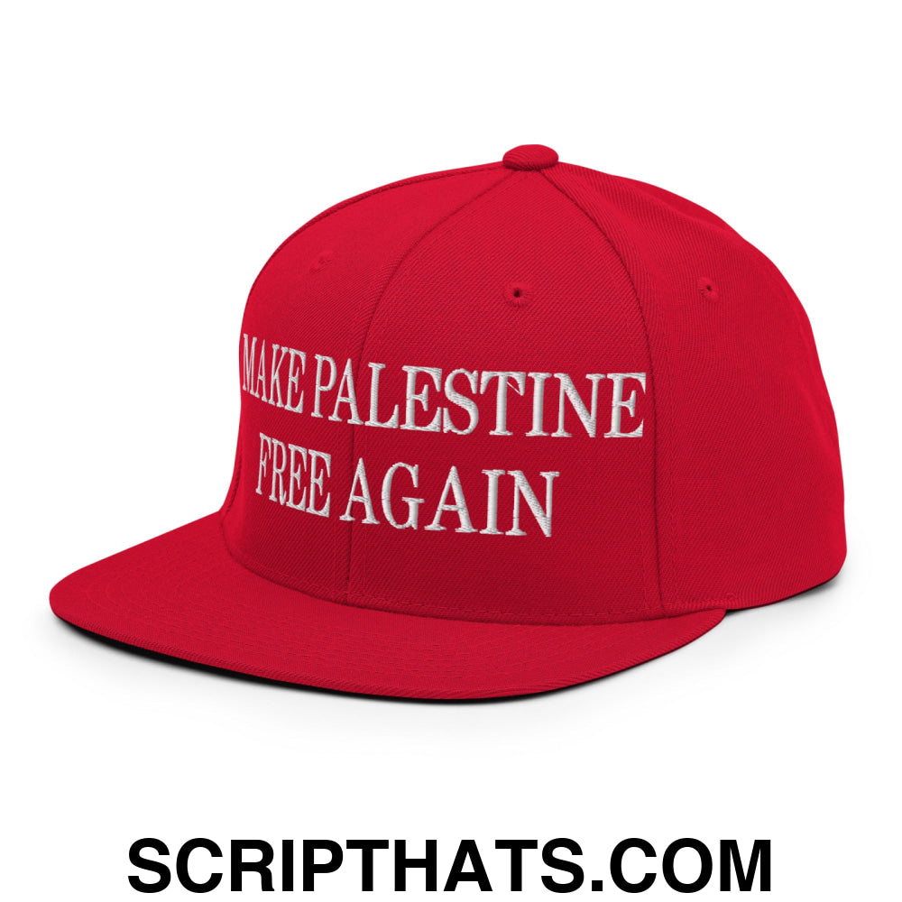 Make Palestine Free Again Embroidered Flat Bill Brim Snapback Hat Red