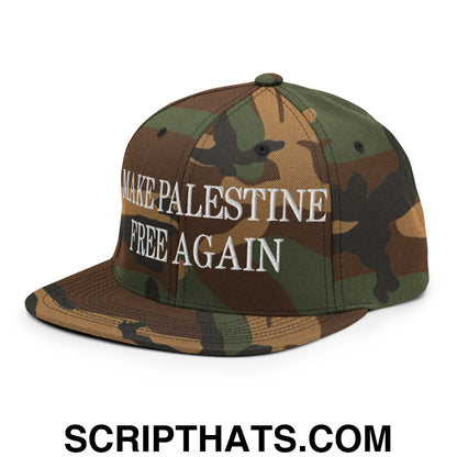 Make Palestine Free Again Embroidered Flat Bill Brim Snapback Hat Green Camo