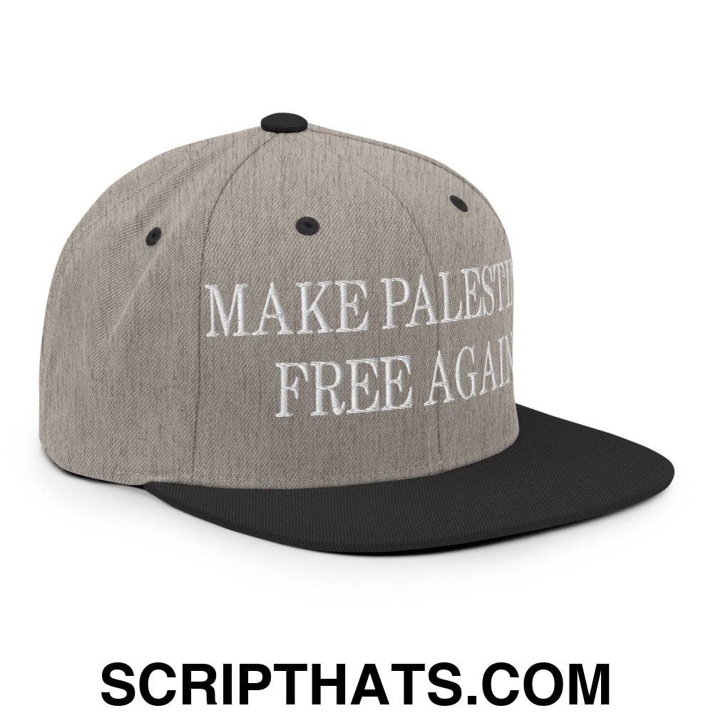 Make Palestine Free Again Embroidered Flat Bill Brim Snapback Hat Heather Black