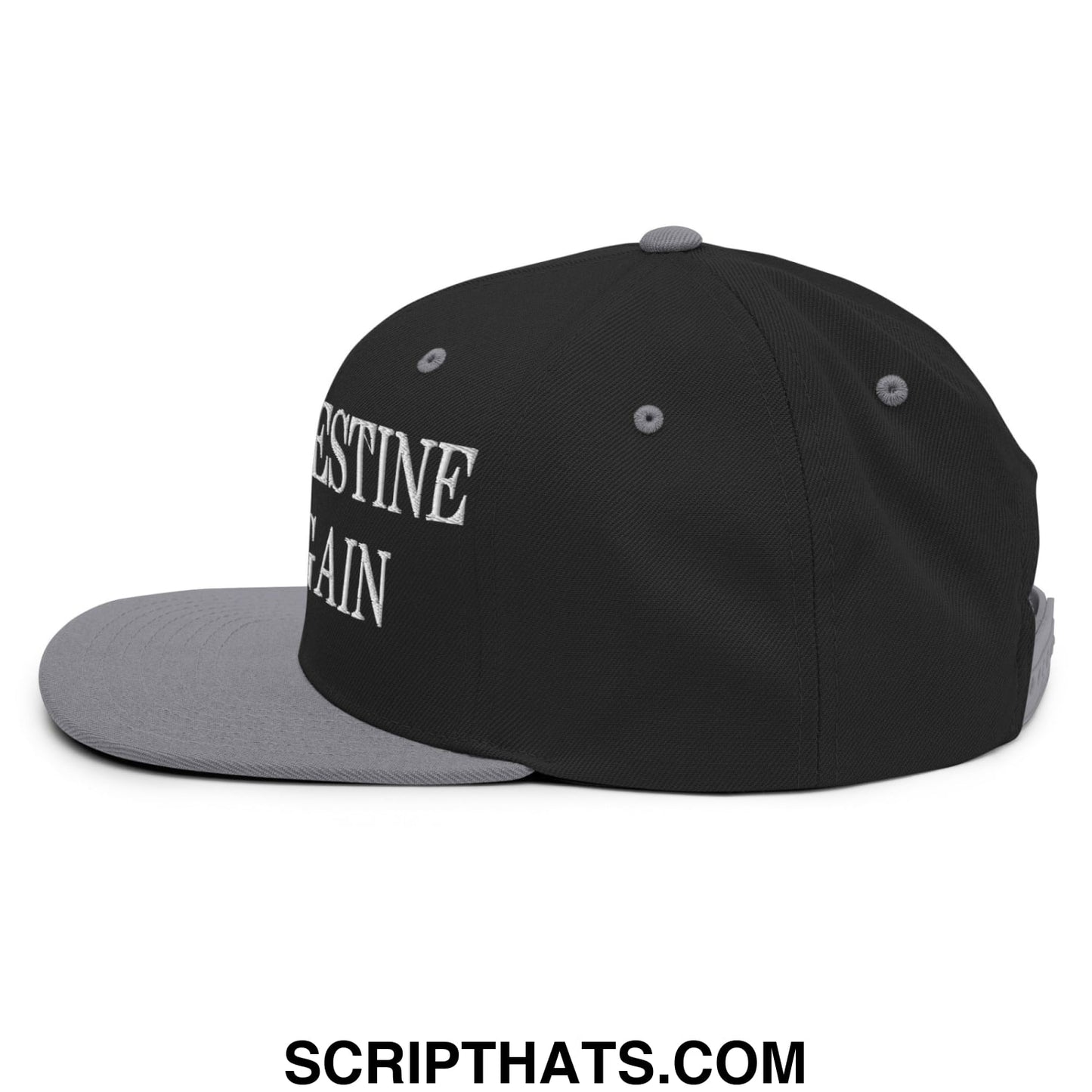 Make Palestine Free Again Embroidered Flat Bill Brim Snapback Hat Black Silver