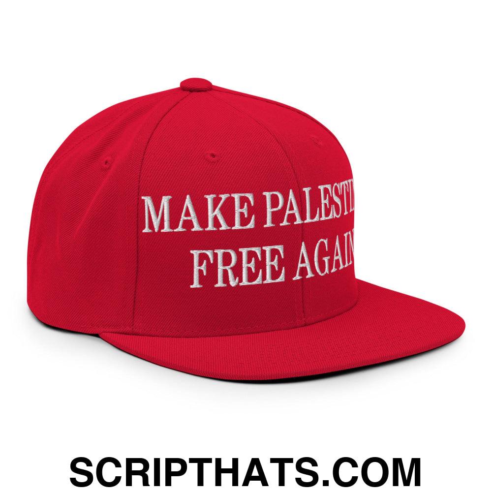 Make Palestine Free Again Embroidered Flat Bill Brim Snapback Hat Red