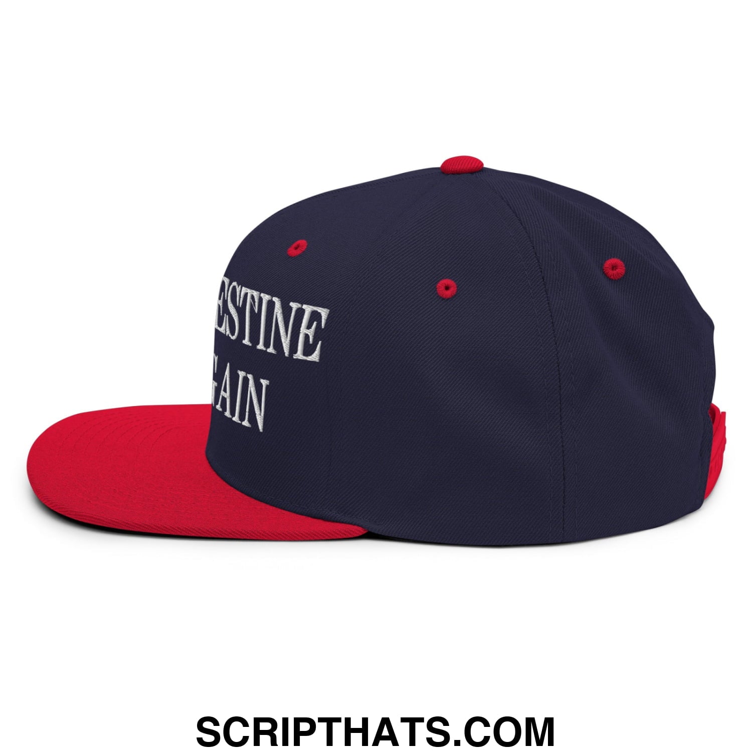 Make Palestine Free Again Embroidered Flat Bill Brim Snapback Hat Navy Red