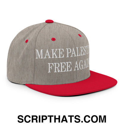 Make Palestine Free Again Embroidered Flat Bill Brim Snapback Hat Heather Grey Red