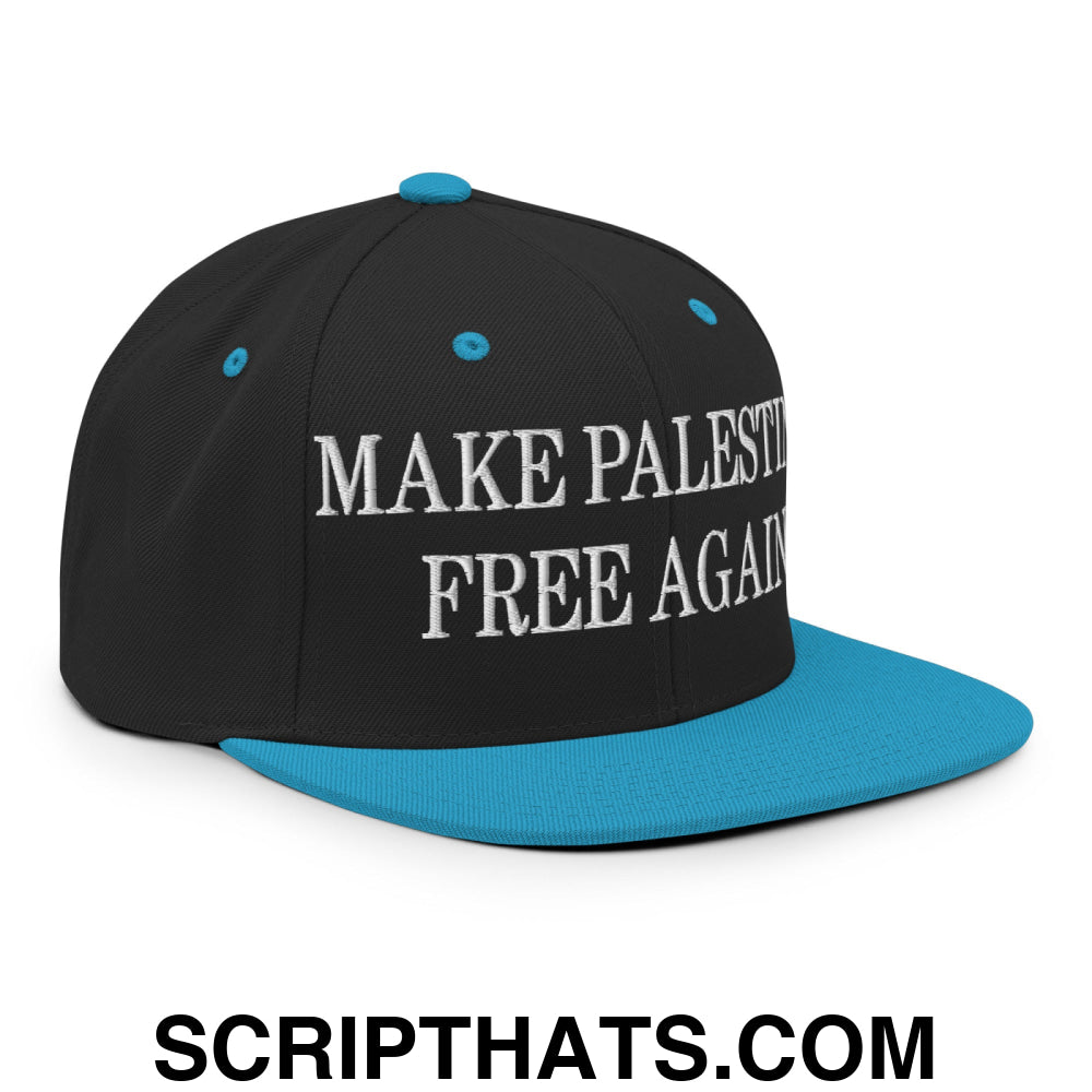 Make Palestine Free Again Embroidered Flat Bill Brim Snapback Hat Black Teal