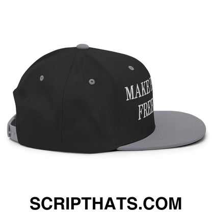 Make Palestine Free Again Embroidered Flat Bill Brim Snapback Hat Black Silver