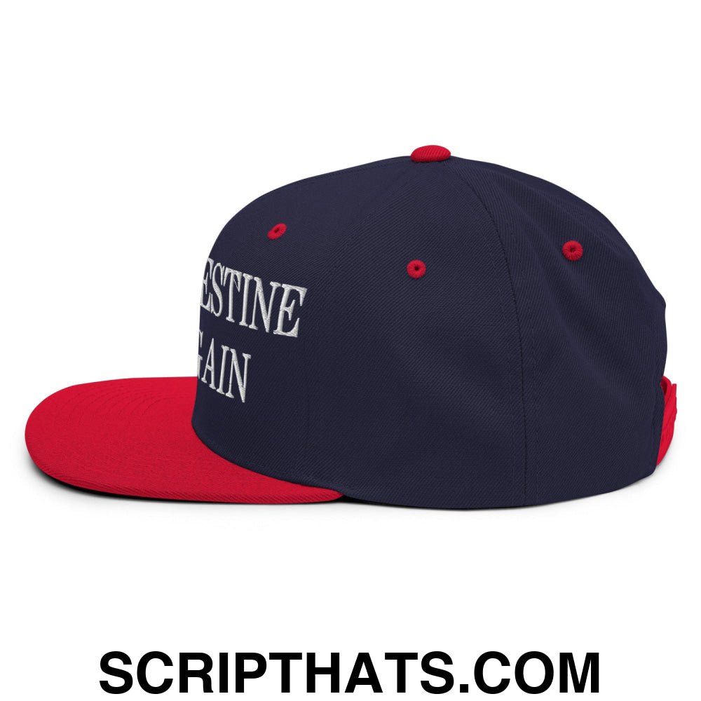 Make Palestine Free Again Embroidered Flat Bill Brim Snapback Hat Navy Red