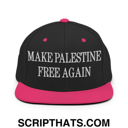 Make Palestine Free Again Embroidered Flat Bill Brim Snapback Hat Black Neon Pink