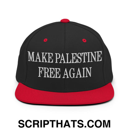 Make Palestine Free Again Embroidered Flat Bill Brim Snapback Hat Black Red