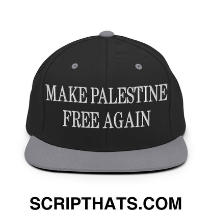 Make Palestine Free Again Embroidered Flat Bill Brim Snapback Hat Black Silver