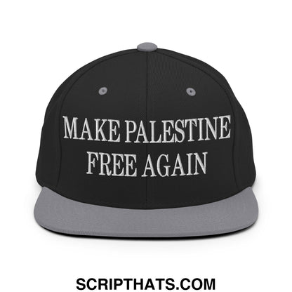 Make Palestine Free Again Embroidered Flat Bill Brim Snapback Hat Black Silver