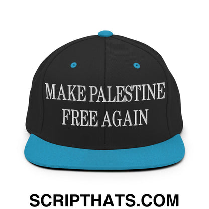 Make Palestine Free Again Embroidered Flat Bill Brim Snapback Hat Black Teal