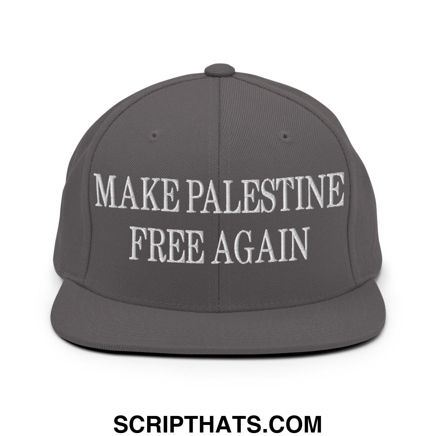 Make Palestine Free Again Embroidered Flat Bill Brim Snapback Hat Dark Grey