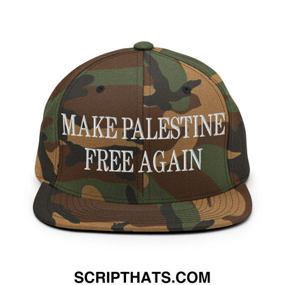 Make Palestine Free Again Embroidered Flat Bill Brim Snapback Hat Green Camo