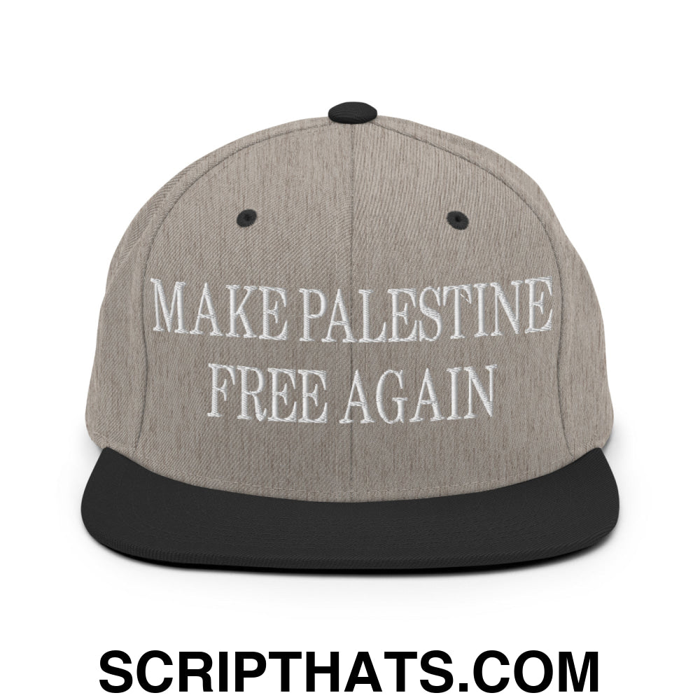 Make Palestine Free Again Embroidered Flat Bill Brim Snapback Hat Heather Black
