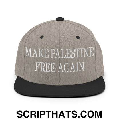 Make Palestine Free Again Embroidered Flat Bill Brim Snapback Hat Heather Black
