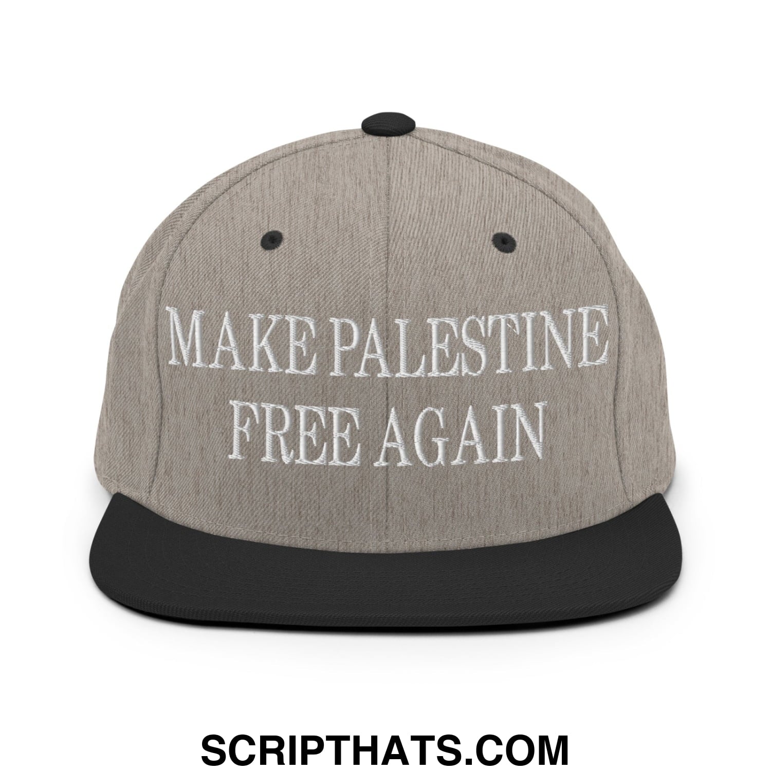 Make Palestine Free Again Embroidered Flat Bill Brim Snapback Hat Heather Black