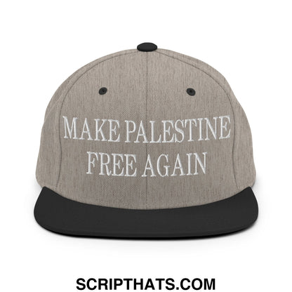 Make Palestine Free Again Embroidered Flat Bill Brim Snapback Hat Heather Black