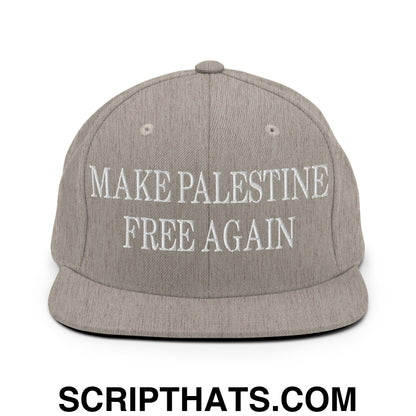 Make Palestine Free Again Embroidered Flat Bill Brim Snapback Hat Heather Grey