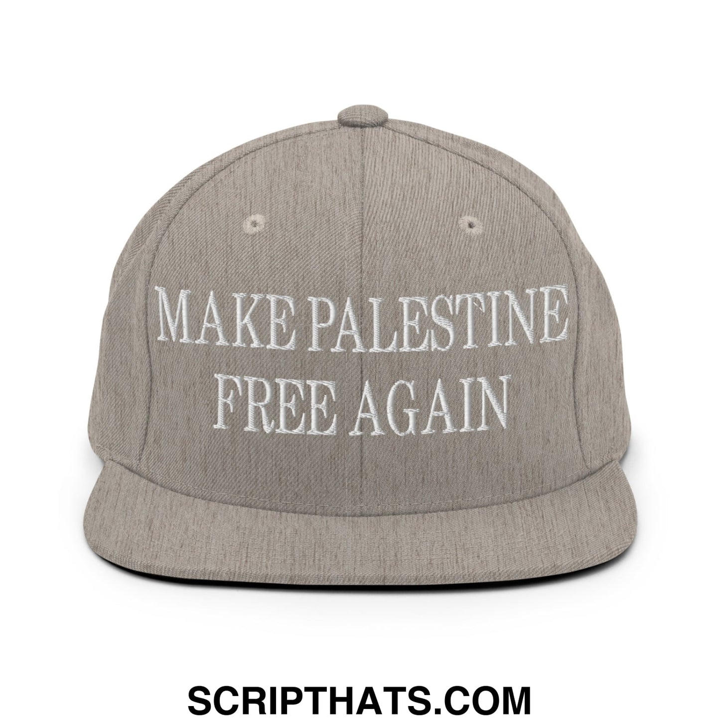 Make Palestine Free Again Embroidered Flat Bill Brim Snapback Hat Heather Grey