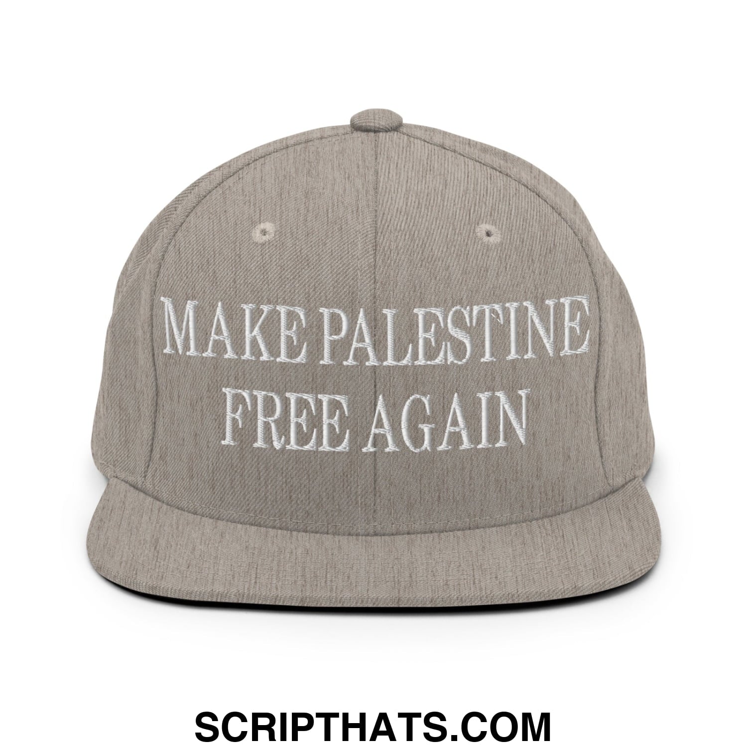 Make Palestine Free Again Embroidered Flat Bill Brim Snapback Hat Heather Grey