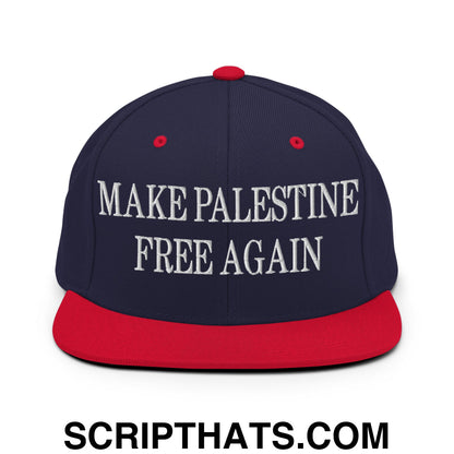 Make Palestine Free Again Embroidered Flat Bill Brim Snapback Hat Navy Red