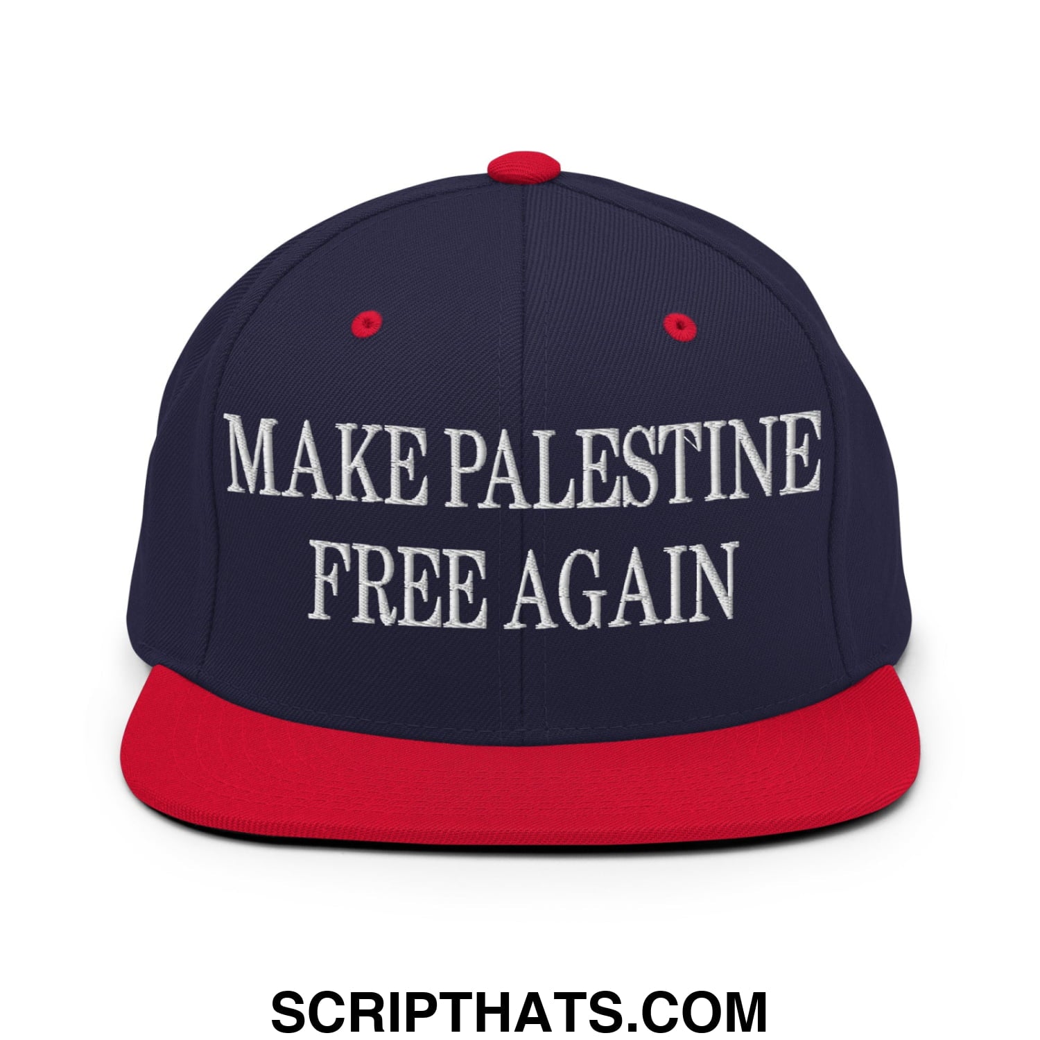 Make Palestine Free Again Embroidered Flat Bill Brim Snapback Hat Navy Red