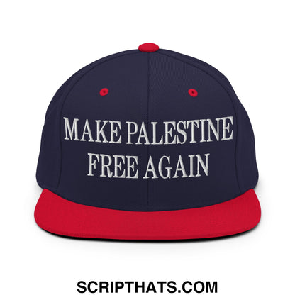 Make Palestine Free Again Embroidered Flat Bill Brim Snapback Hat Navy Red