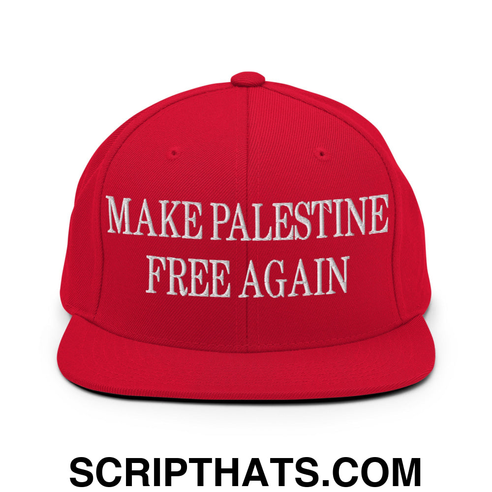 Make Palestine Free Again Embroidered Flat Bill Brim Snapback Hat Red