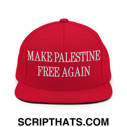 Make Palestine Free Again Embroidered Flat Bill Brim Snapback Hat Red