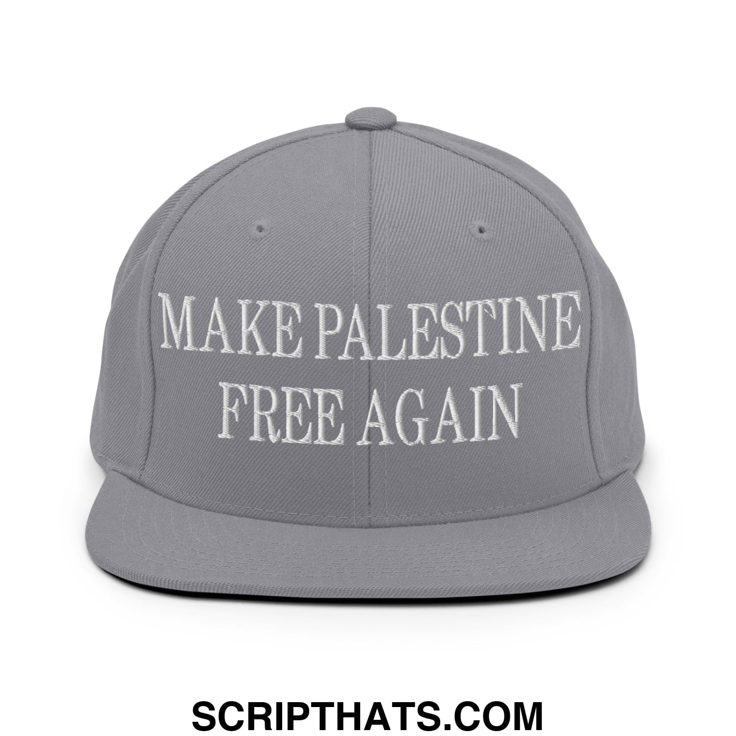 Make Palestine Free Again Embroidered Flat Bill Brim Snapback Hat Silver