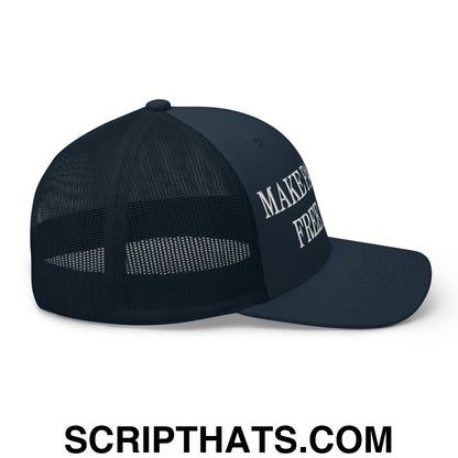 Make Palestine Free Again Embroidered Mesh Trucker Hat Navy