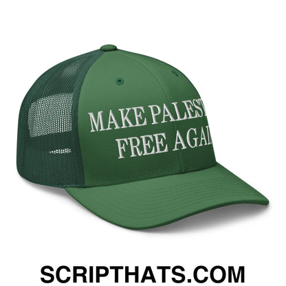 Make Palestine Free Again Embroidered Mesh Trucker Hat Evergreen