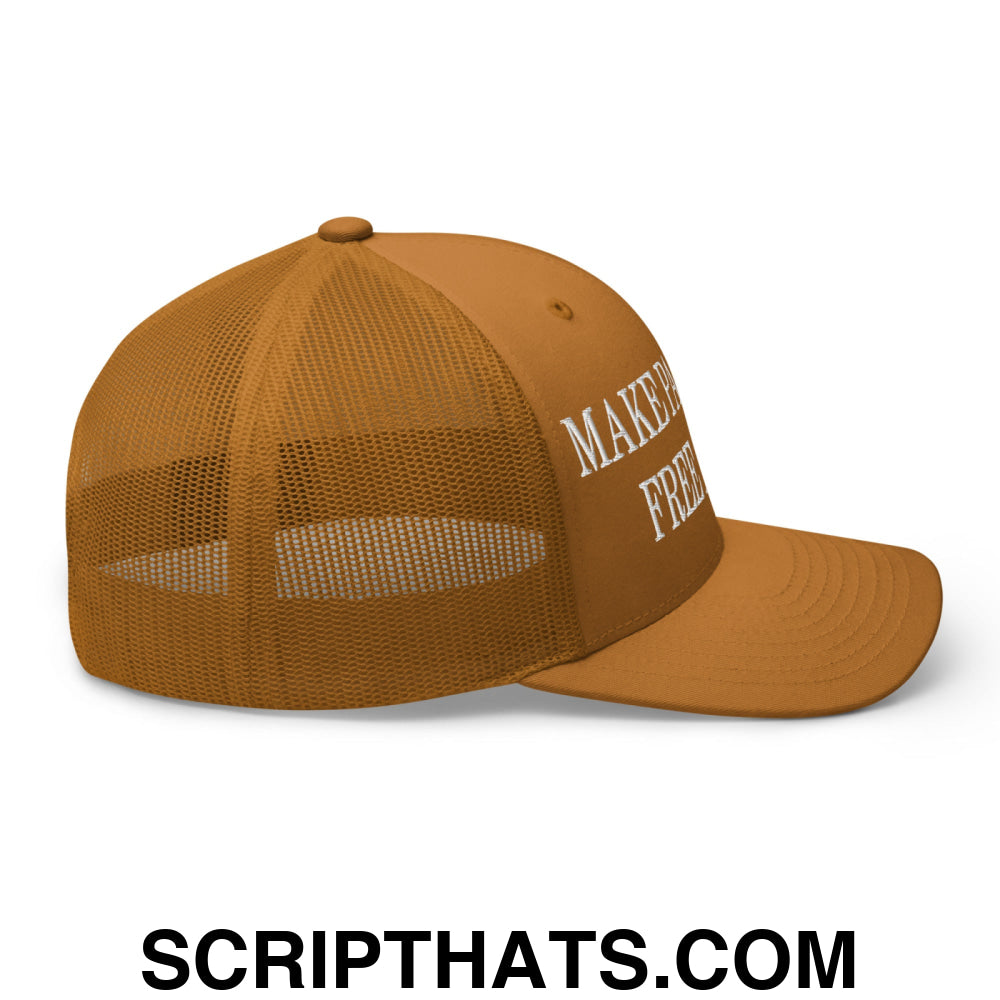 Make Palestine Free Again Embroidered Mesh Trucker Hat Caramel