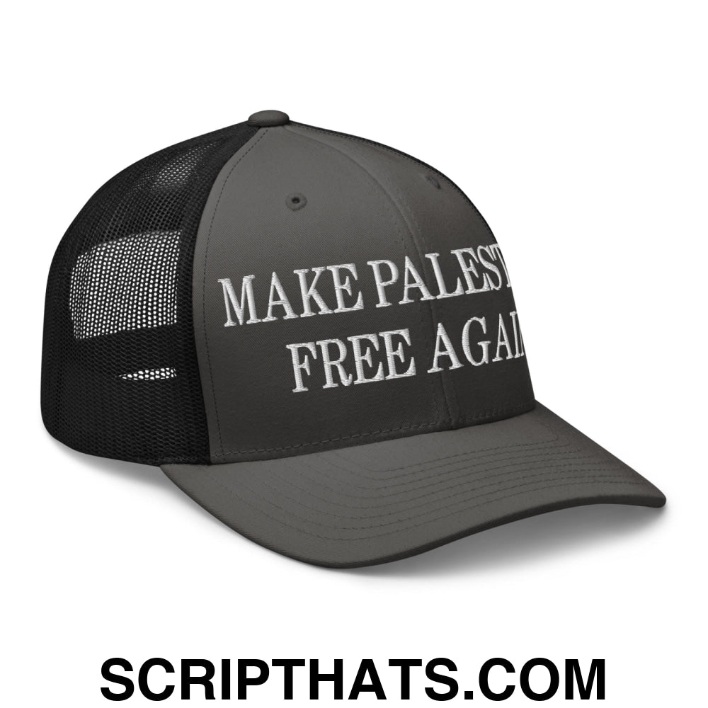 Make Palestine Free Again Embroidered Mesh Trucker Hat Charcoal Black