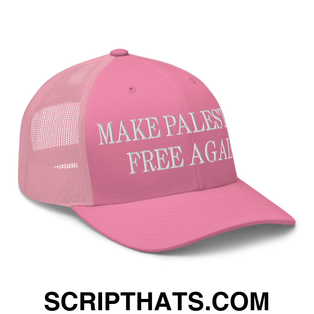 Make Palestine Free Again Embroidered Mesh Trucker Hat Pink